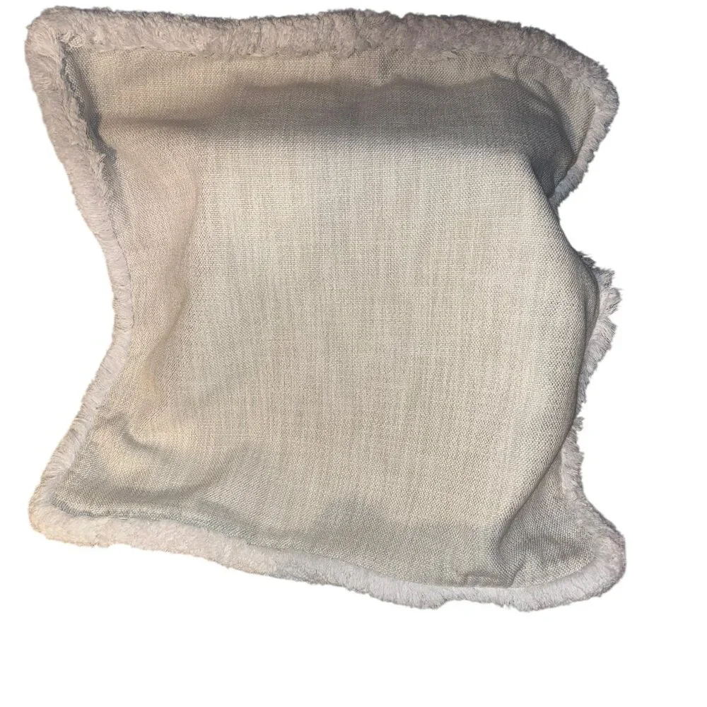 Serena & Lily pale khaki white fluffy fringe accent pillow cover ASNEW 22